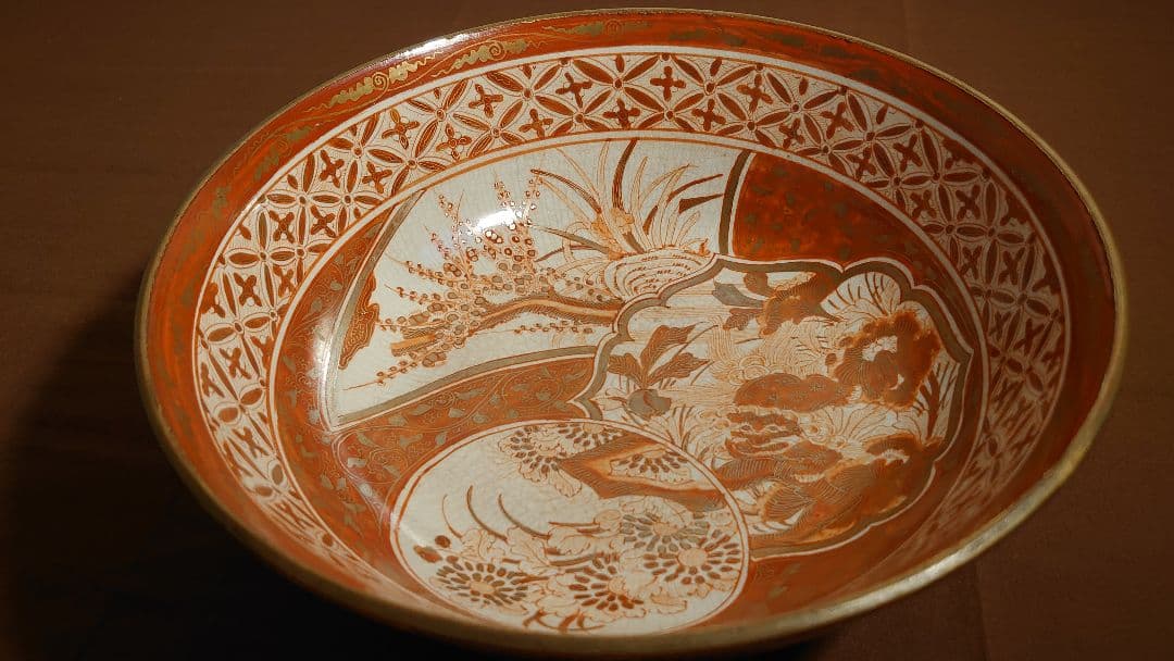 古九谷　九谷焼　赤絵　飯田屋　宮本窯　庄三　蔵出　アンティーク　２３０mm　１客