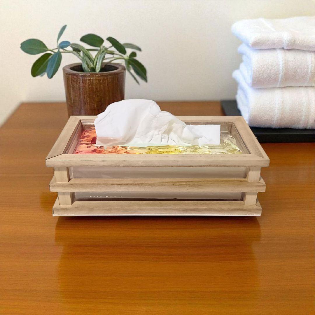 【1225】オーシャンアート　立体波紋　ウッドレジン　ティッシュケース　海雑貨