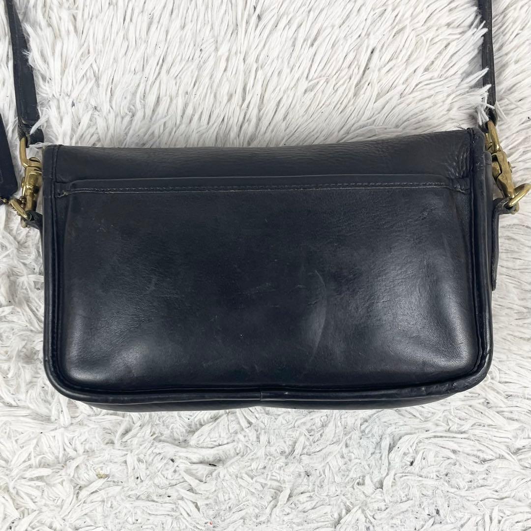 美品 オールドコーチ レザー ショルダーバッグ ターンロック フラップ 黒