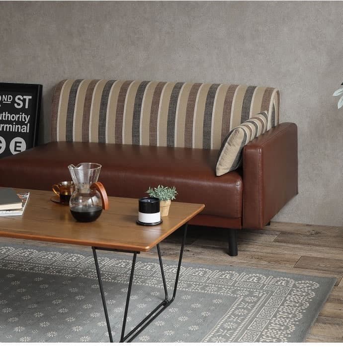 2人掛けソファ　クッション付き　ベンチ　ソファ　ダブルソファ　ブラウン