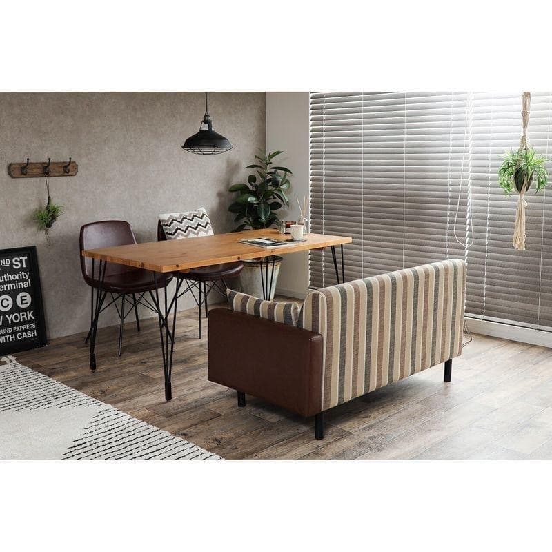 2人掛けソファ　クッション付き　ベンチ　ソファ　ダブルソファ　ブラウン