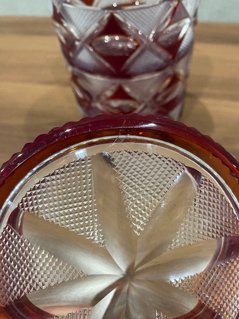 切子　蓋物　三段重　木箱付き