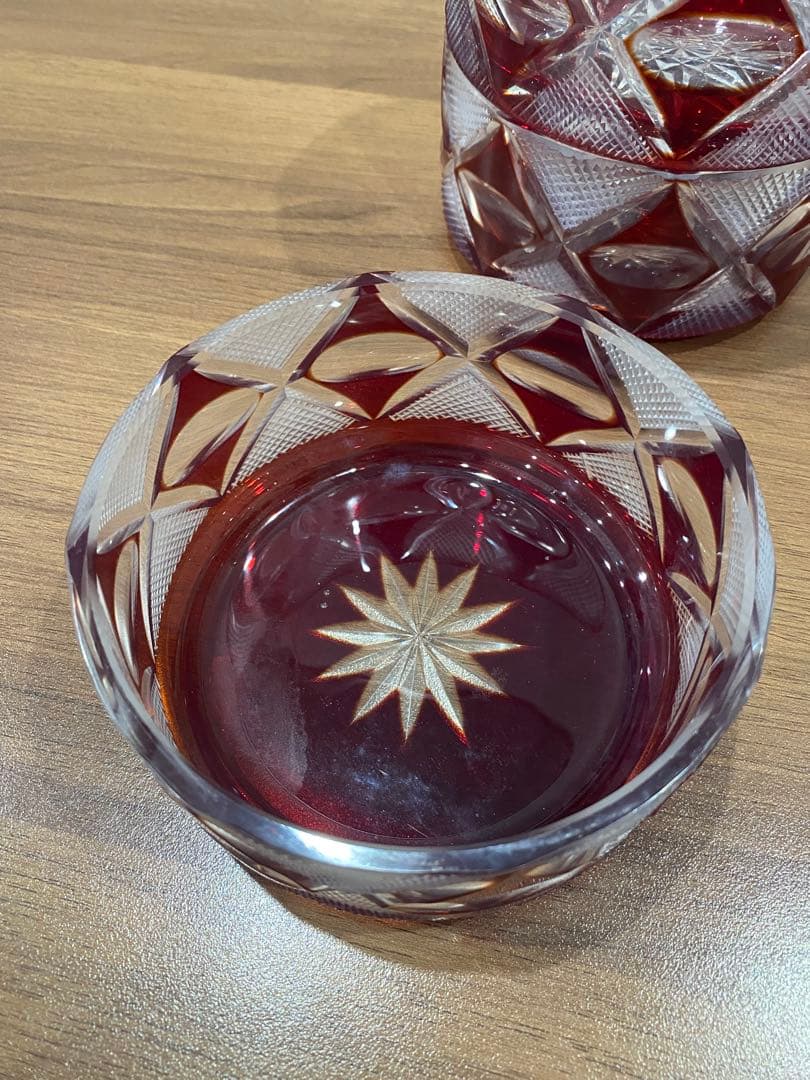 切子　蓋物　三段重　木箱付き