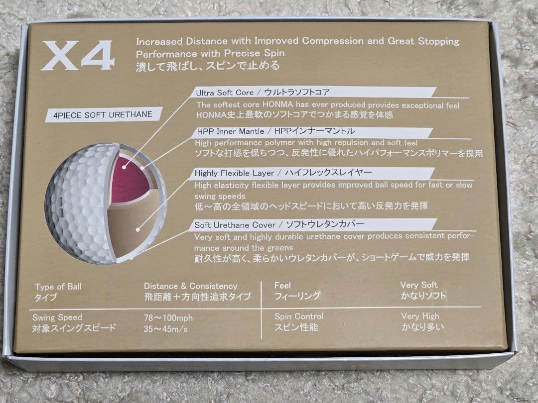 本間ゴルフ ゴルフボール X4 4ピースゴルフボール ホワイト2ダース24個