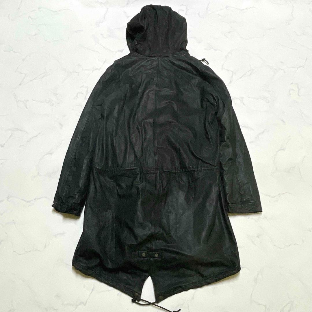 シシ レザーモッズコート 洗えるレザー SAGAFUR フード フィッシュテール