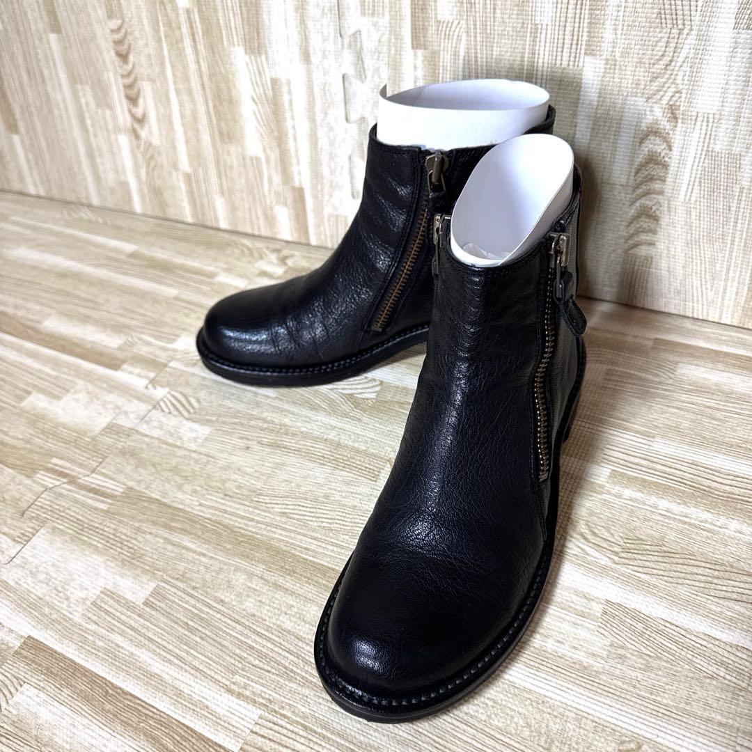 【極美品】SAYAサヤ レザーサイドジップショートブーツ 黒 牛革　23cm