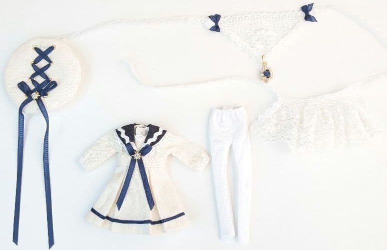 【ピコニーモP専用】レースセーラーワンピース ホワイト×ネイビー 897