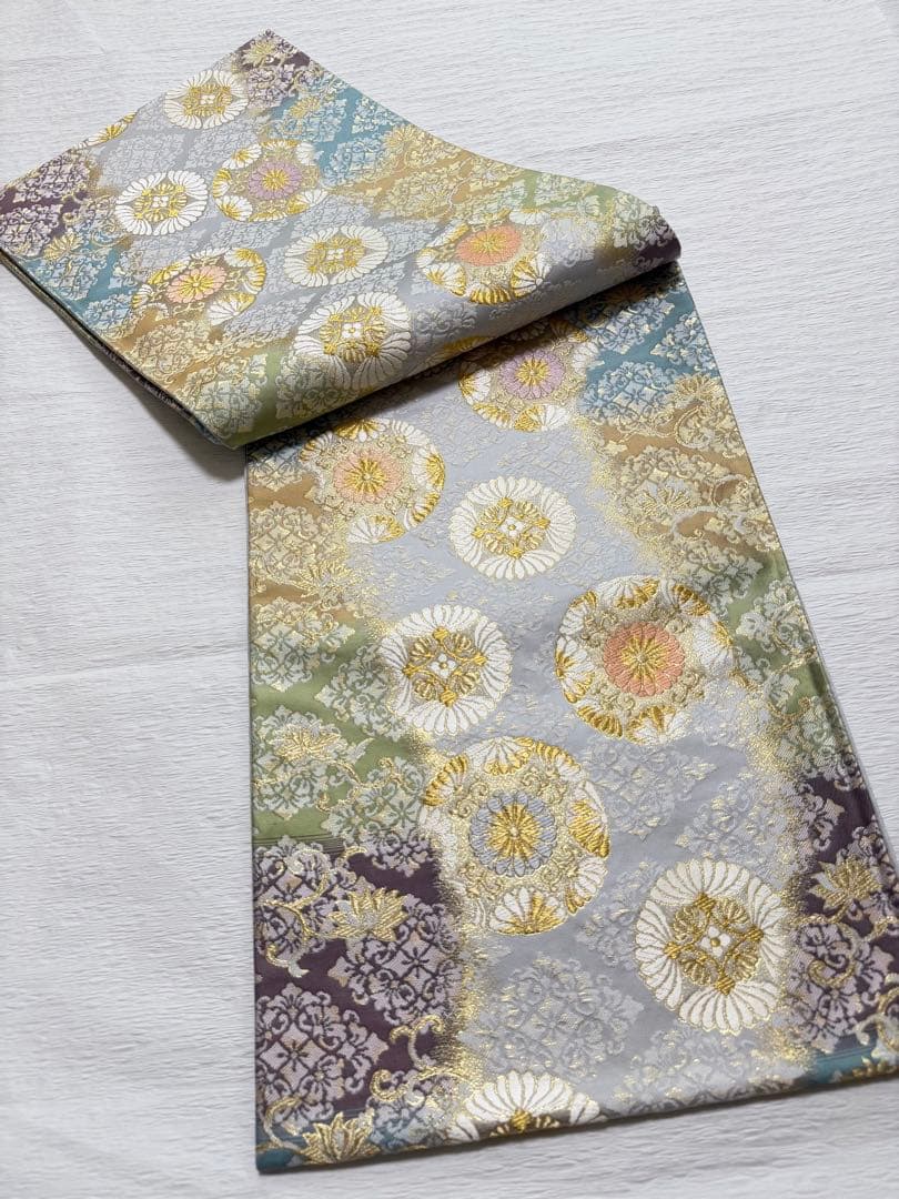 m-82 菱華紋 六通 袋帯 正絹　未使用極美品