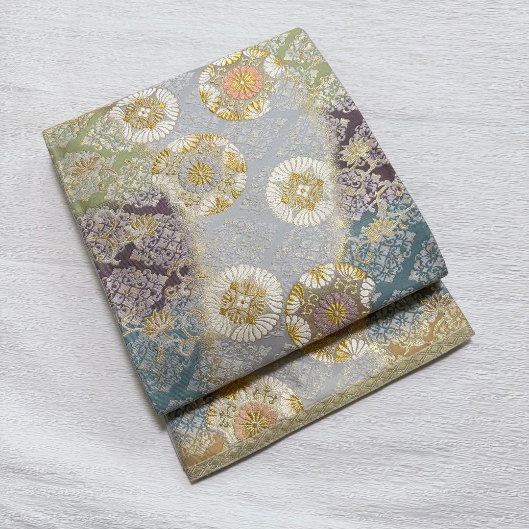 m-82 菱華紋 六通 袋帯 正絹　未使用極美品