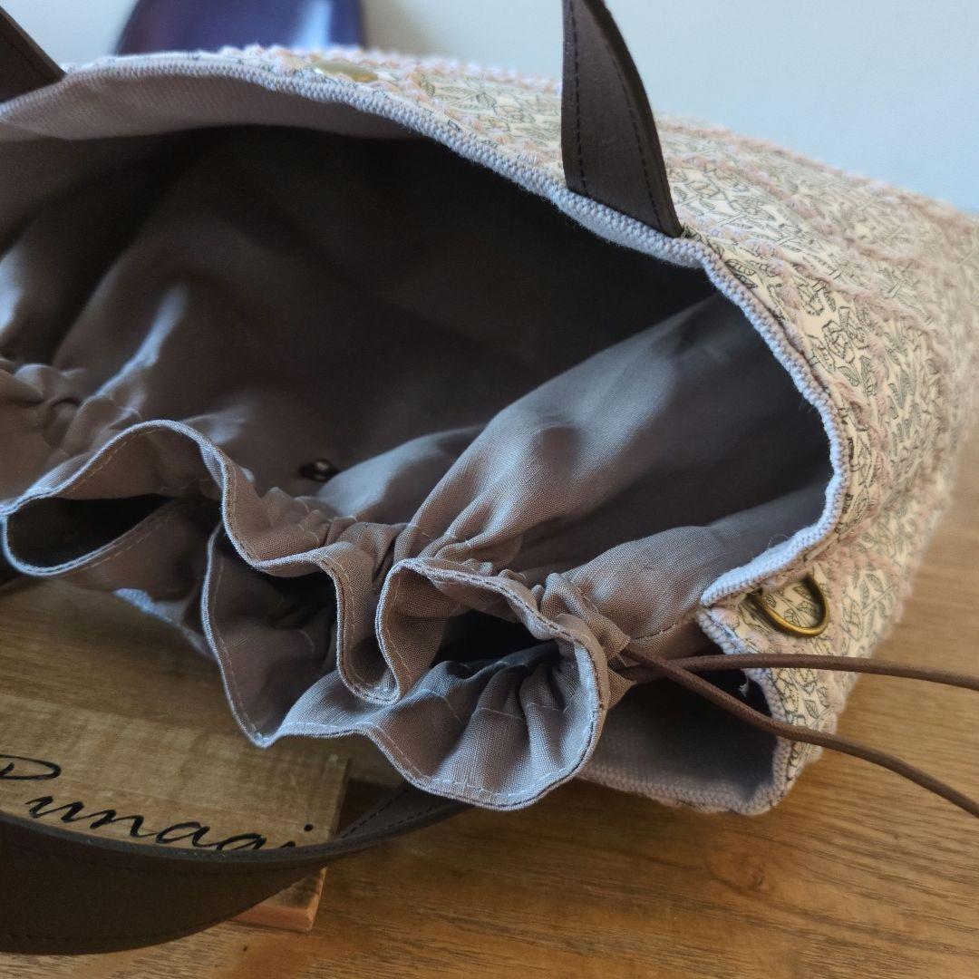 【1578】あおりポケットの巾着バッグ＊ミナペルホネン