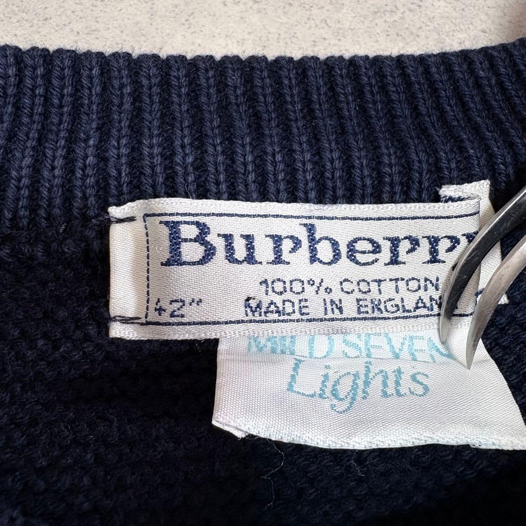 Burberrys 英国製 クレスト刺繍 ホースロゴ コットンニット ネイビー