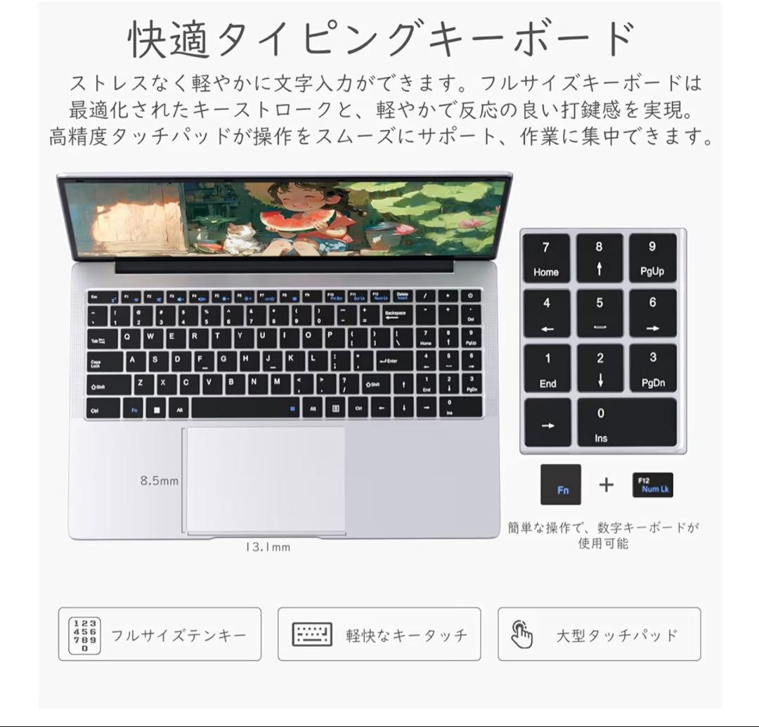 15.6インチ ノートパソコン 8GBメモリ 256GB SSD搭載、