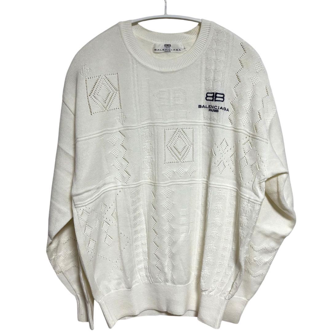 BALENCIAGA バレンシアガ　セーター　BBロゴ　ホワイト　アーガイル柄