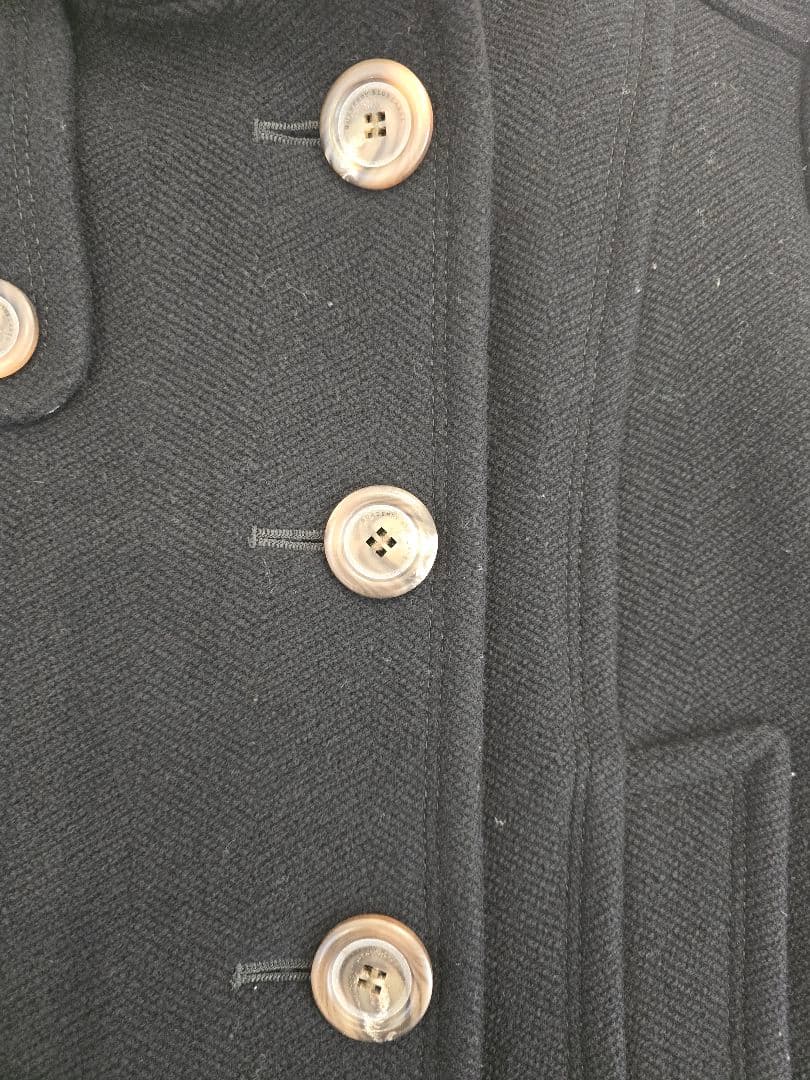 バーバリーブルーレーベル　M　フード付き黒ウールピーコート