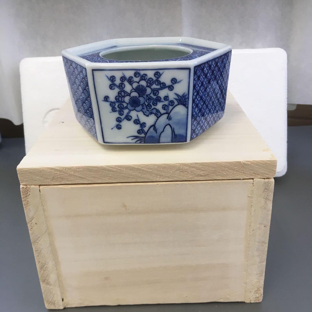 骨董品 青絵 六角灰皿 陶楽 造 Ｎ888Ｈ