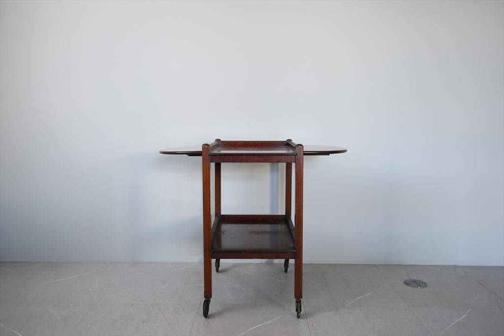 英国アンティーク木製ドロップリーフトロリーテーブル/ワゴン/収納式机(92-44