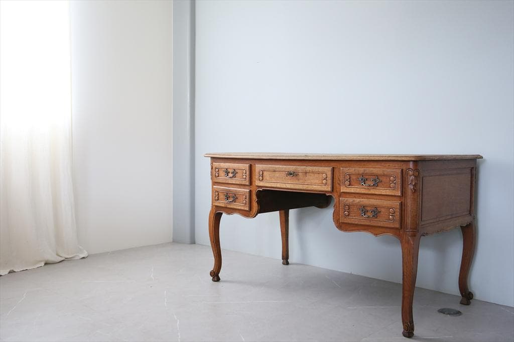 フランスアンティーク猫脚の両袖デスク/勉強机/木製テーブル/作業台(90-147