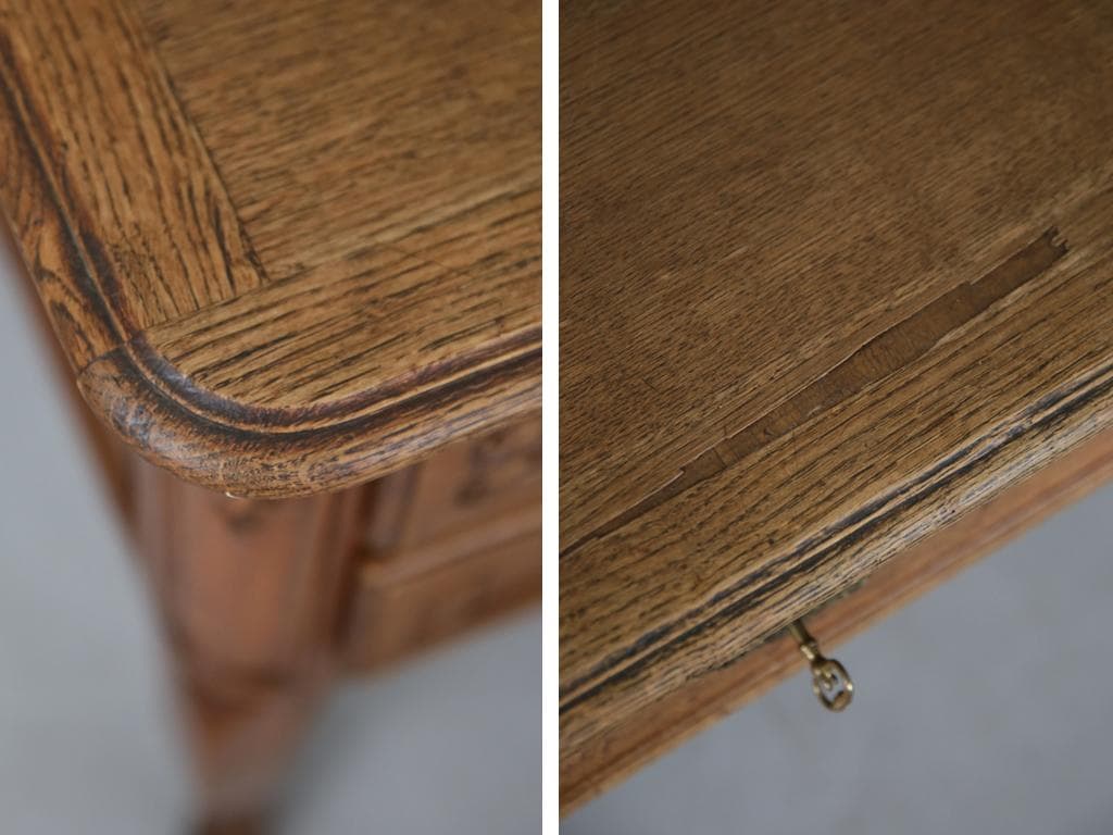 フランスアンティーク猫脚の両袖デスク/勉強机/木製テーブル/作業台(90-147