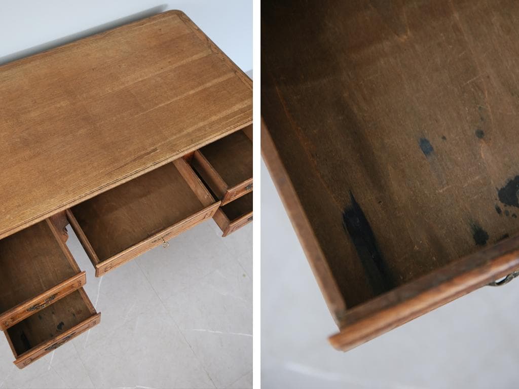 フランスアンティーク猫脚の両袖デスク/勉強机/木製テーブル/作業台(90-147