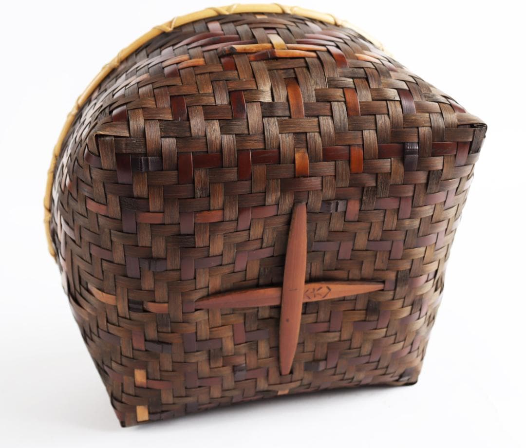 茶道具 水谷六々斎 利休好 竹編 油竹 炭斗 竹籠 共箱