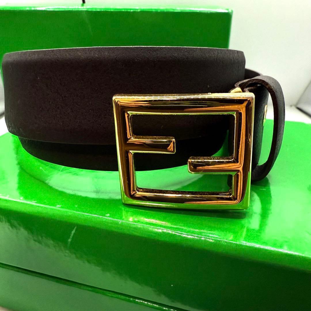 【美品✨】フェンディ ベルト ズッカ柄 ゴールド金具 レザー ブラウン