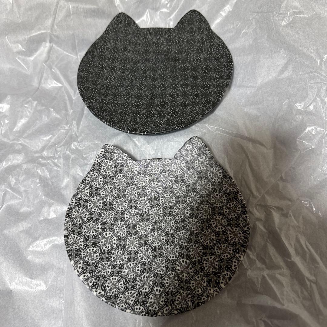 小林佐和子　練込黒猫　小皿　２枚セット