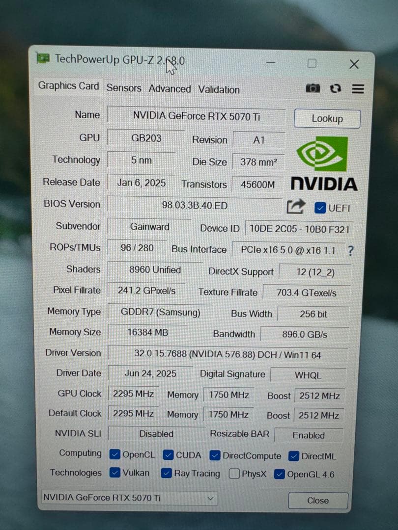 グラフィックボード・グラボ・ビデオカード GAINWARD PHANTOM RTX 5070 Ti 16GB GM