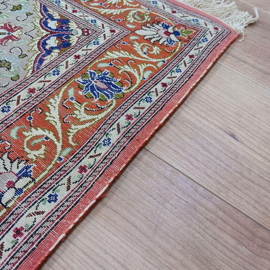 Y3292 高級ペルシャ絨毯 クム産 工房サイン シルク100% 手織り