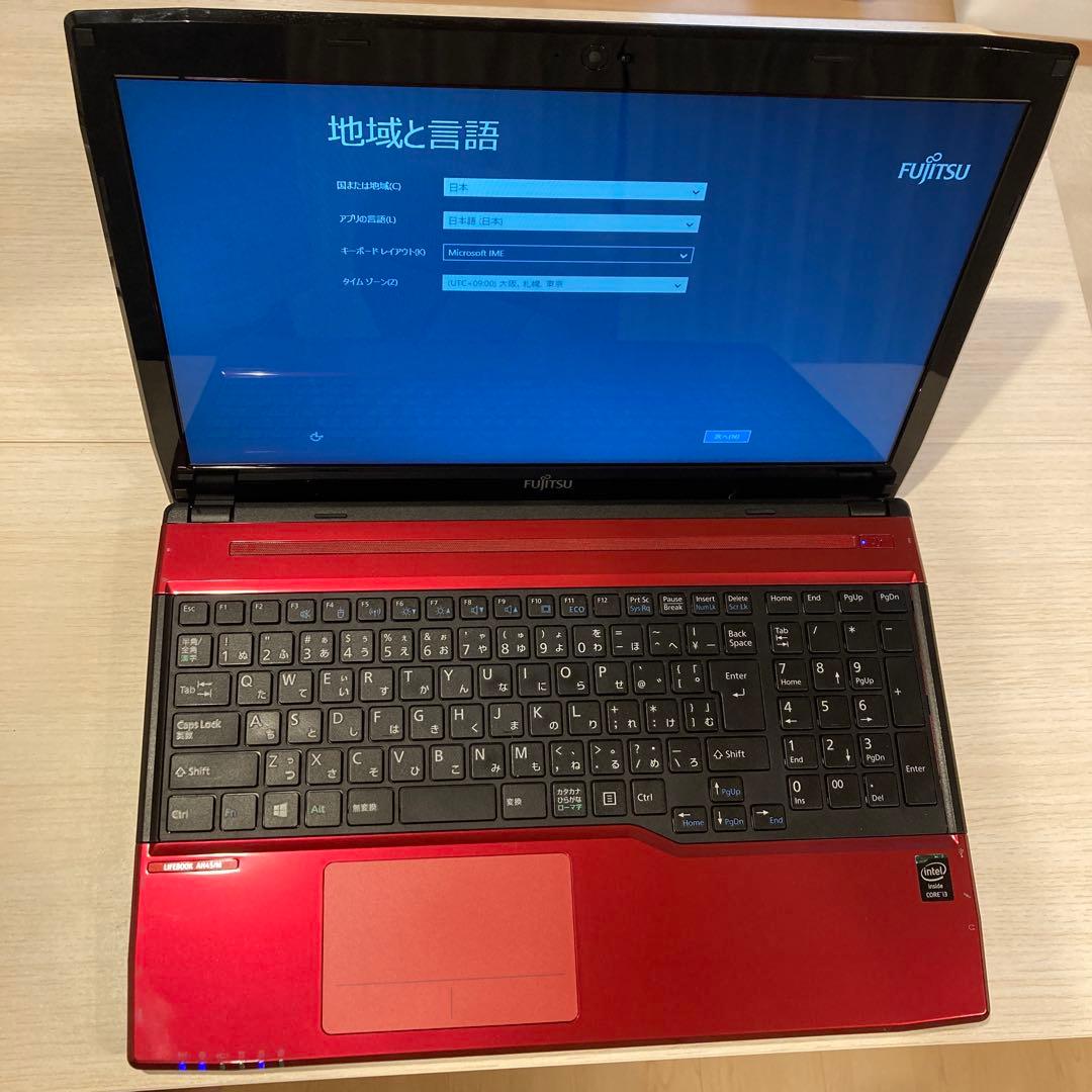 富士通 ノートPC レッド 日本語キーボード ACアダプター付