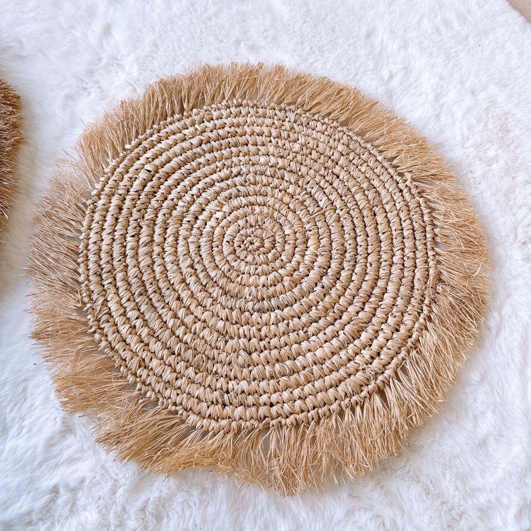 【バリ島】ラフィア ランチョンマット 4枚セット バリ島雑貨 丸型 ラウンド