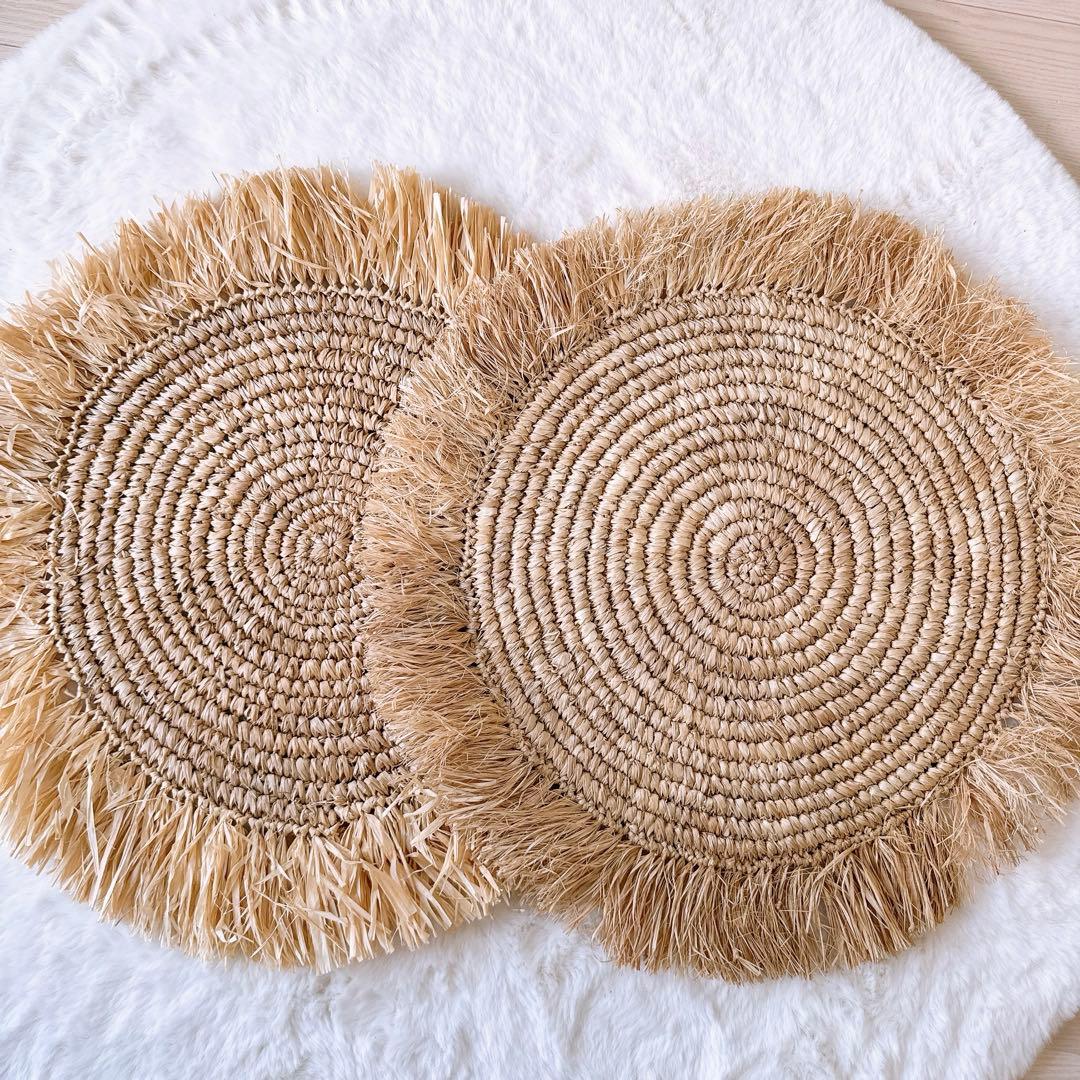 【バリ島】ラフィア ランチョンマット 4枚セット バリ島雑貨 丸型 ラウンド