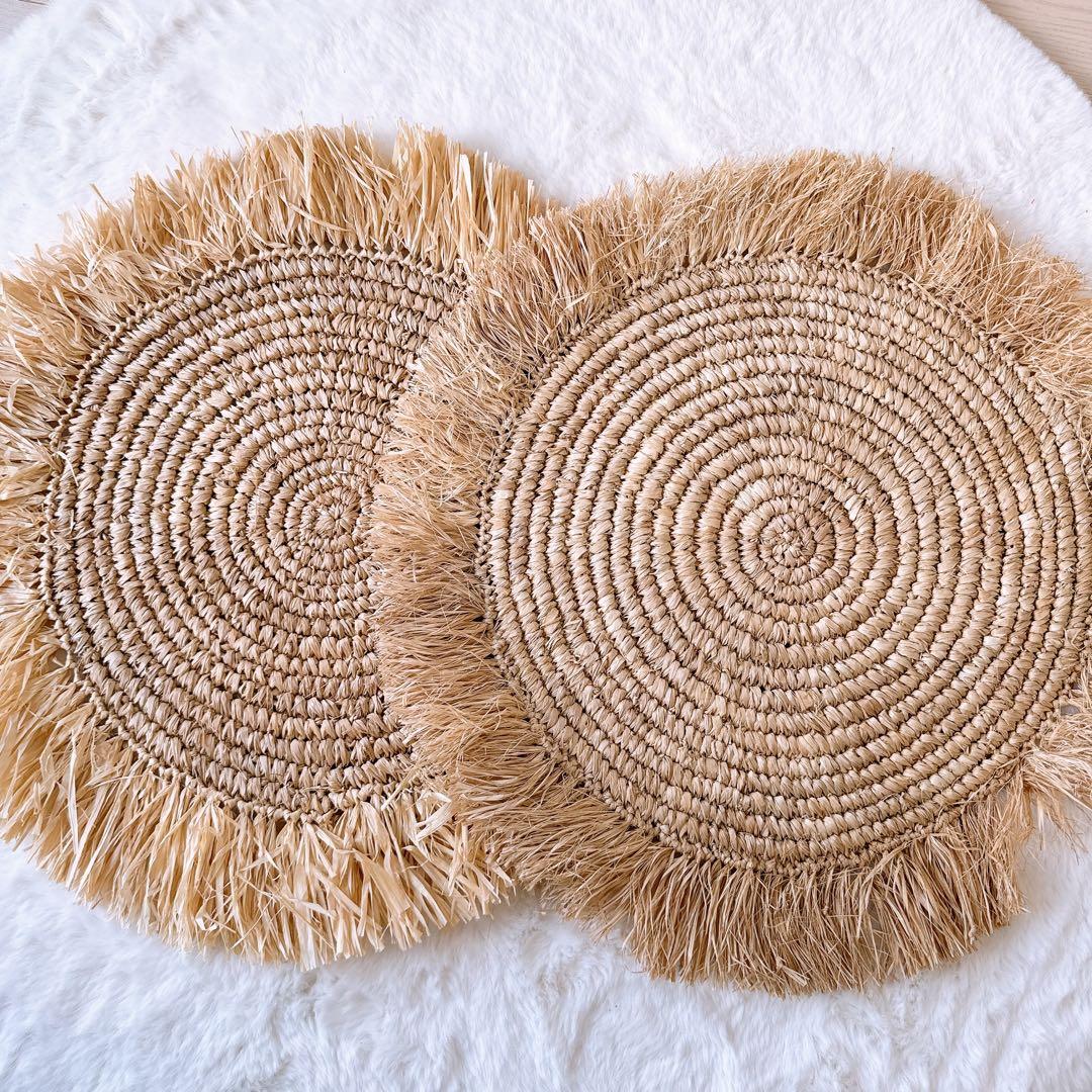 【バリ島】ラフィア ランチョンマット 4枚セット バリ島雑貨 丸型 ラウンド