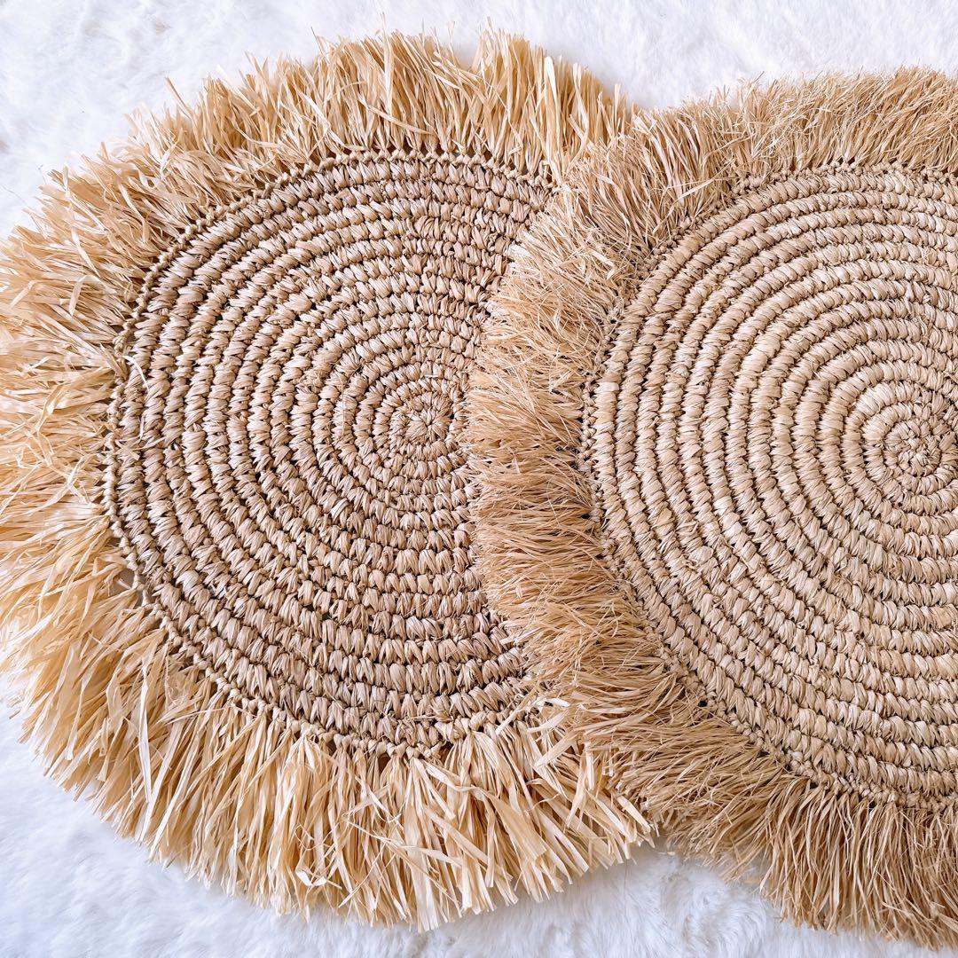 【バリ島】ラフィア ランチョンマット 4枚セット バリ島雑貨 丸型 ラウンド