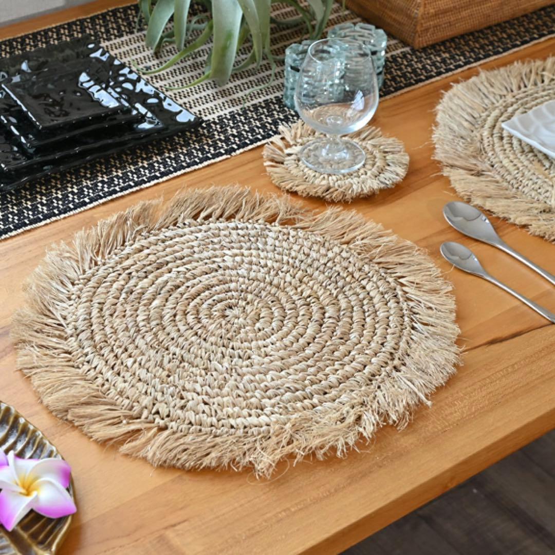 【バリ島】ラフィア ランチョンマット 4枚セット バリ島雑貨 丸型 ラウンド