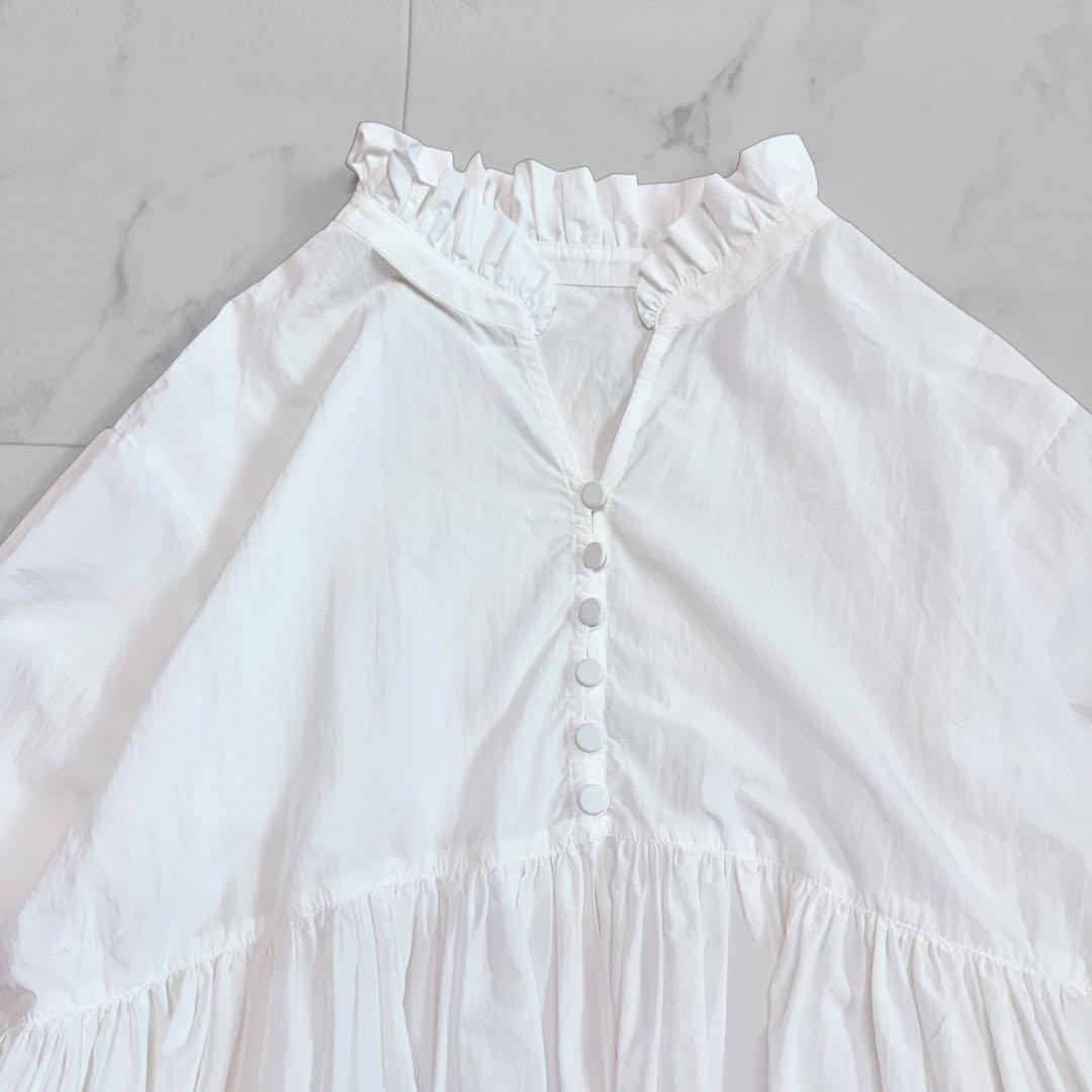 イエナ タフタ ギャザー ブラウス ホワイトシワになりにくい 洗える フリル