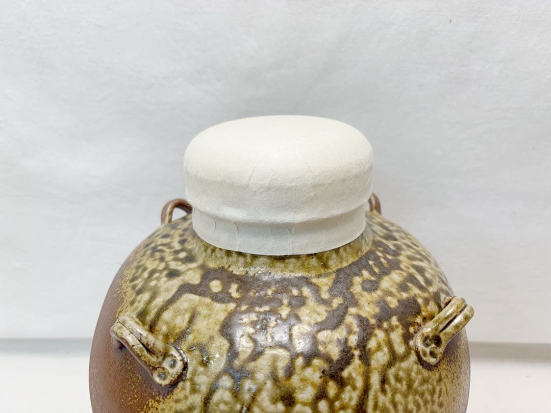 未使用 茶道具 杉原祥公作 丹波焼 飾壺 正絹 飾網紐付 四つ耳壷 陶印 共箱