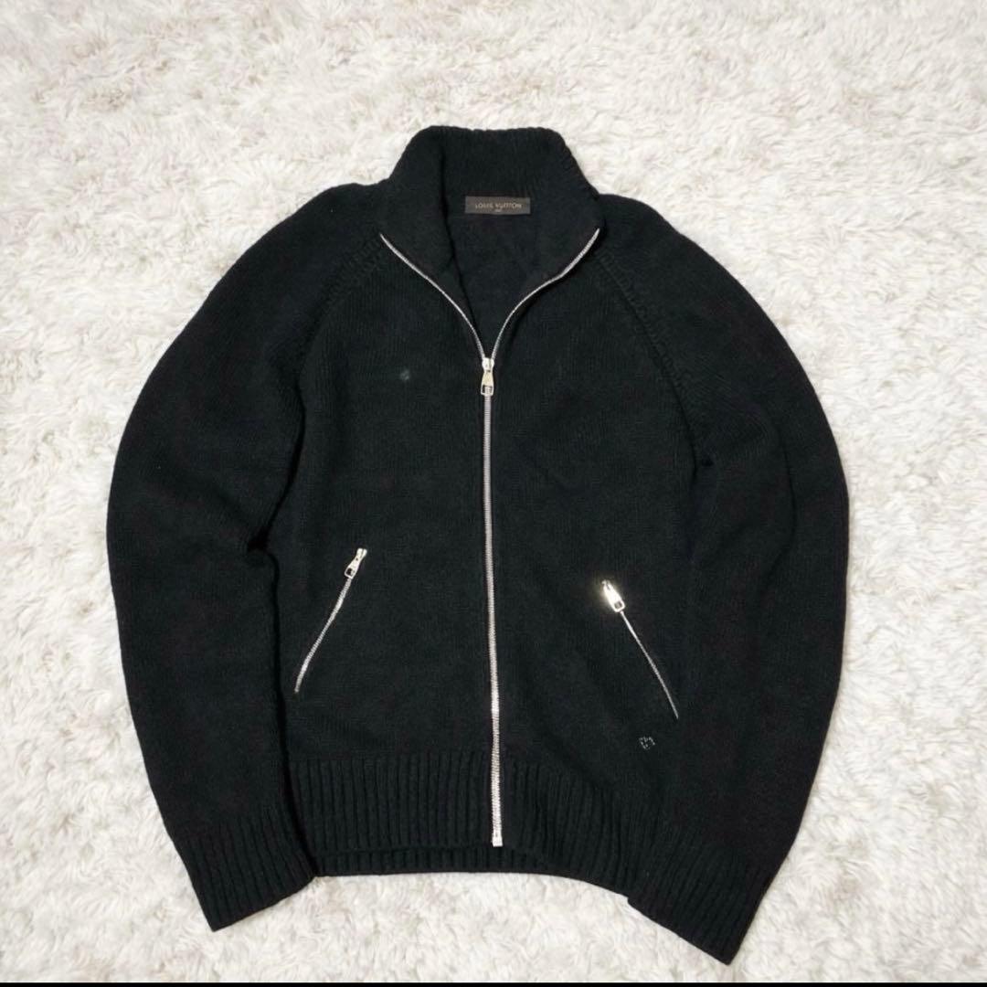 極美品 ルイヴィトン ドライバーズニット フルジップ ウールニット ブラック L