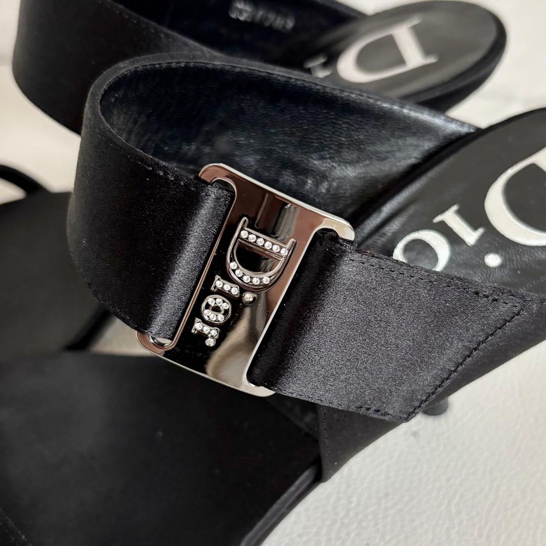 【クリスチャンディオール】ロゴ サテン ミュール ヒール 黒 35 1/2