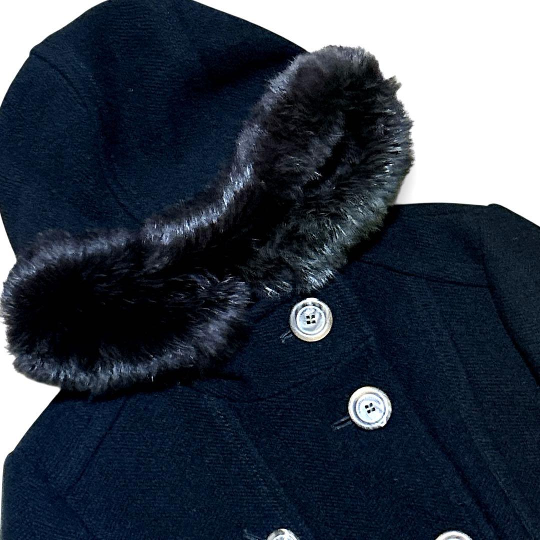 可愛い バーバリーブルーレーベル　コート　ウール　ファー　ベルト　フード　Ｌ