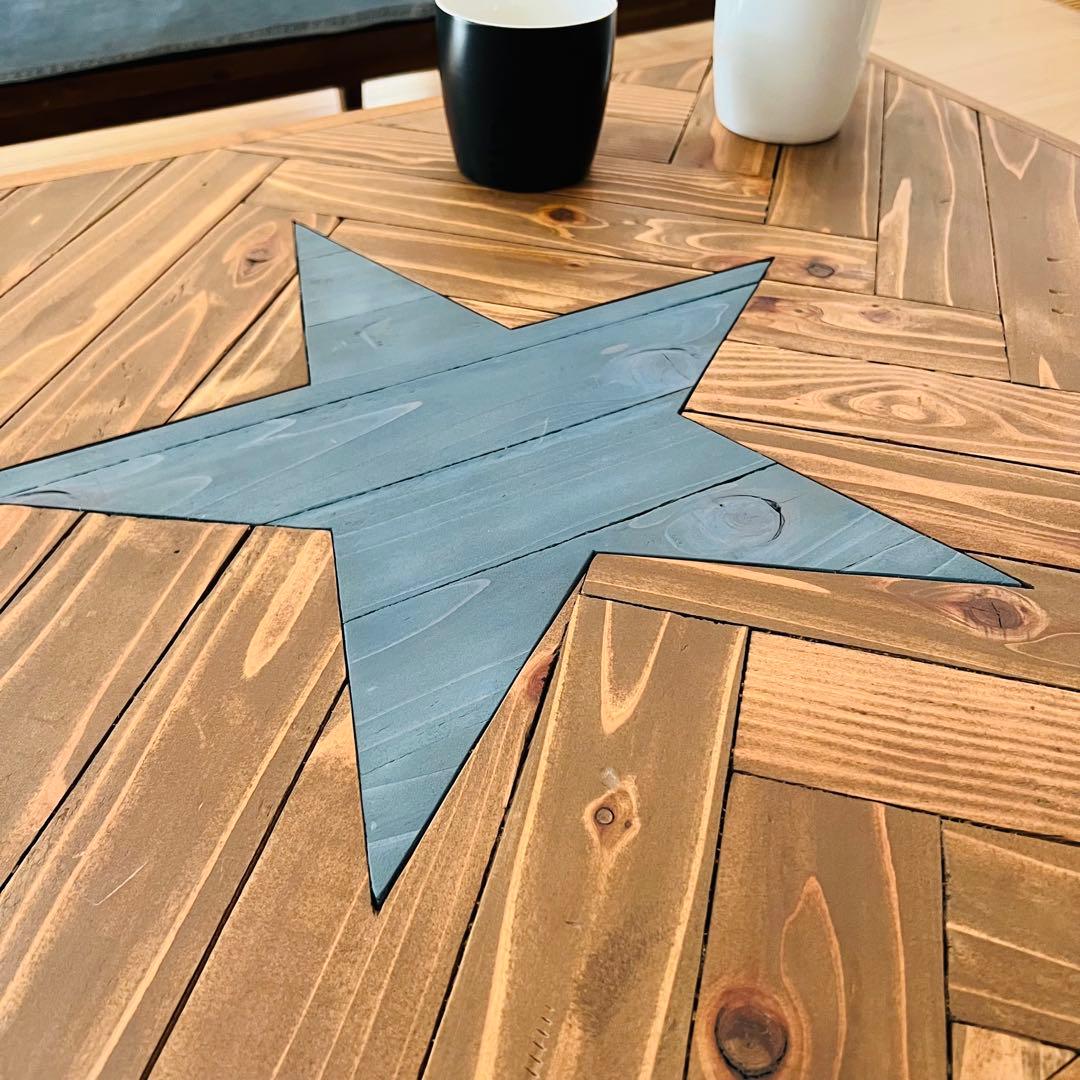 木製ヘリンボーンローテーブル ヴィンテージ仕上げ