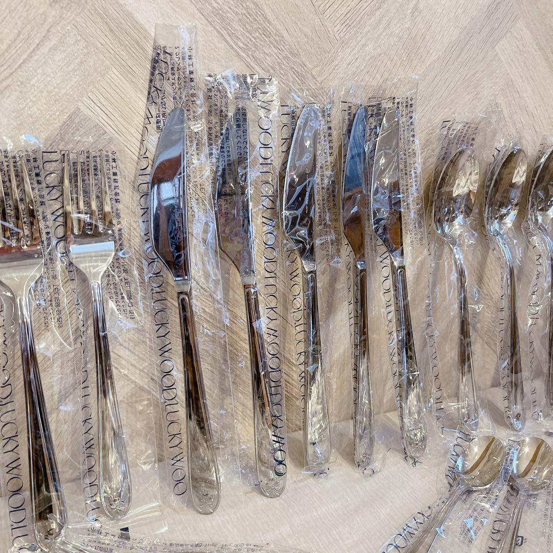 豪華 40本【新品・未使用】ラッキーウッド カトラリー リボン ディナーセット