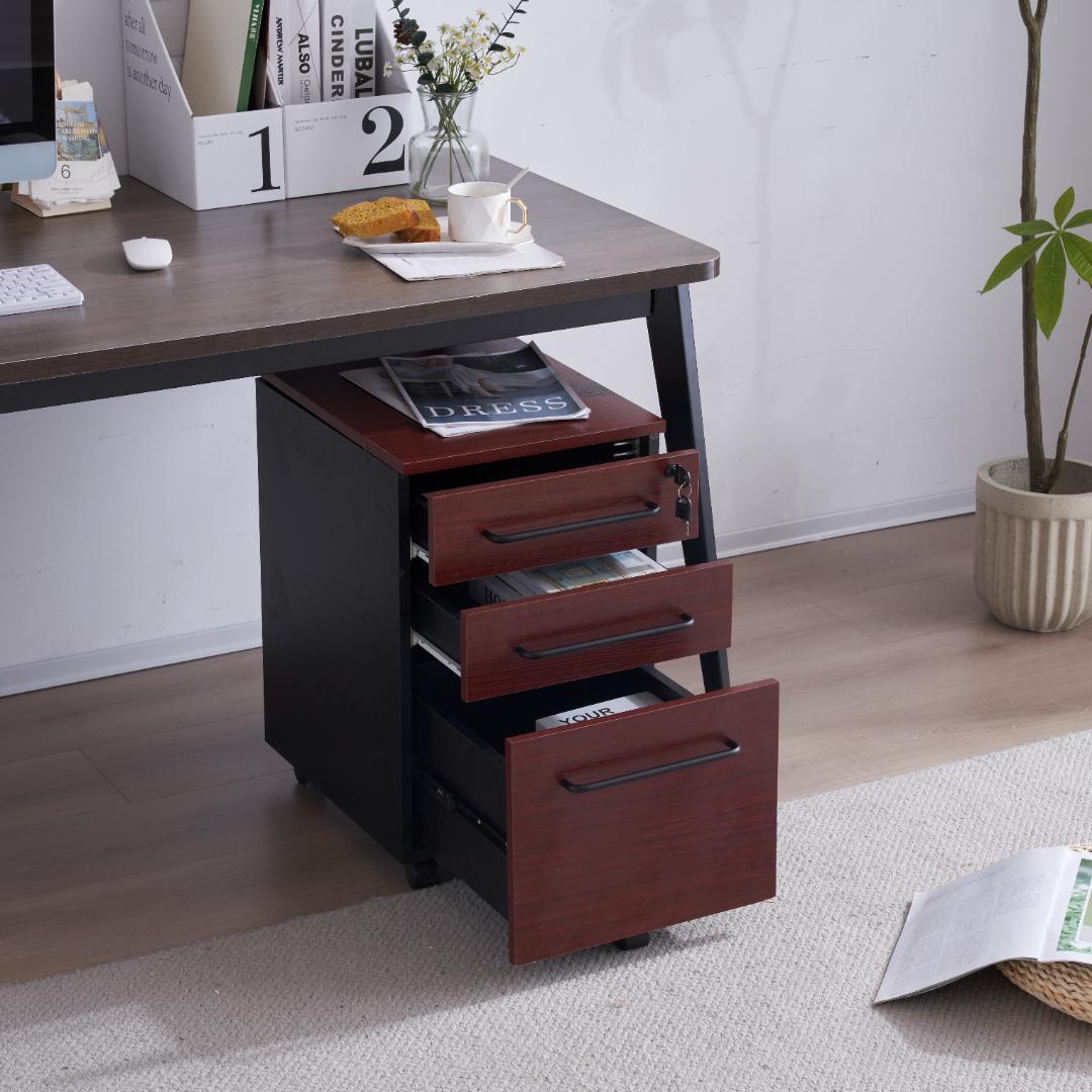 デスクワゴン サイドワゴン ラック 鍵付き キャスター付き 脇机 引き出し3段