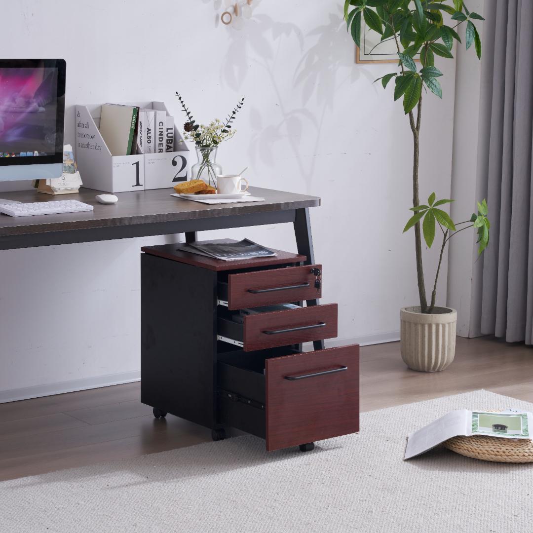 デスクワゴン サイドワゴン ラック 鍵付き キャスター付き 脇机 引き出し3段
