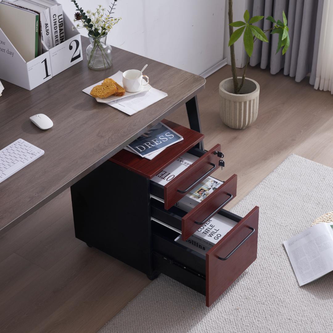 デスクワゴン サイドワゴン ラック 鍵付き キャスター付き 脇机 引き出し3段