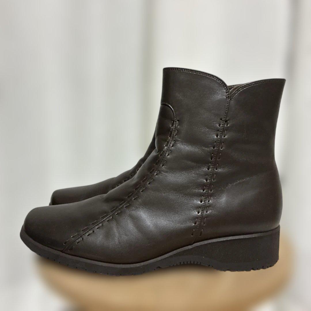 pedala ぺダラ 24cm レザー ショートブーツ ブラウン EEE 茶