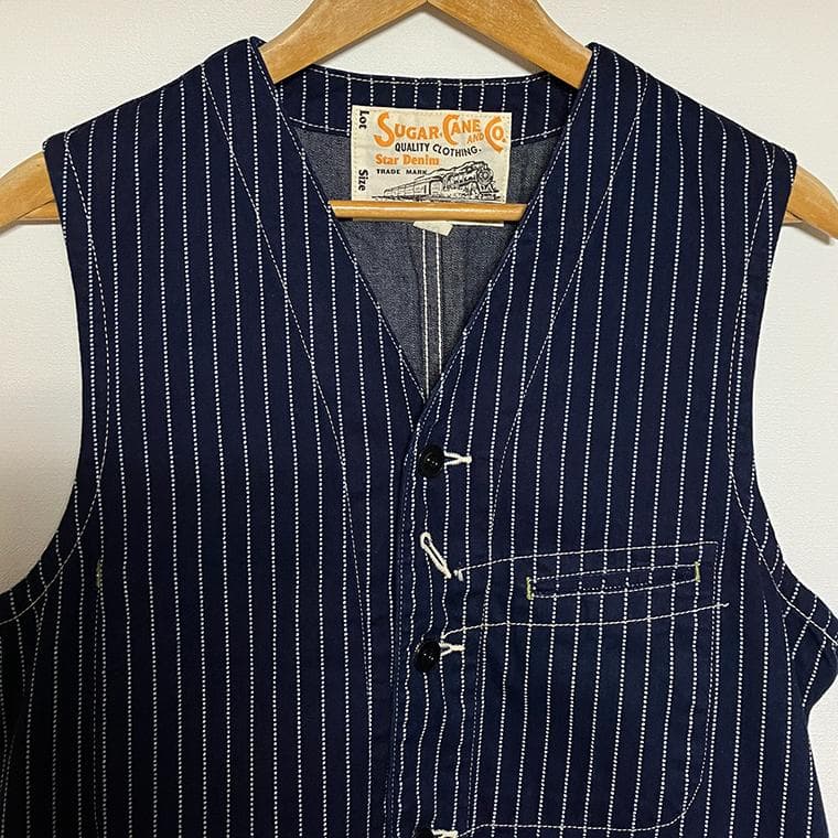 シュガーケーン 9oz インディゴ ウォバッシュ ストライプ ベスト 40