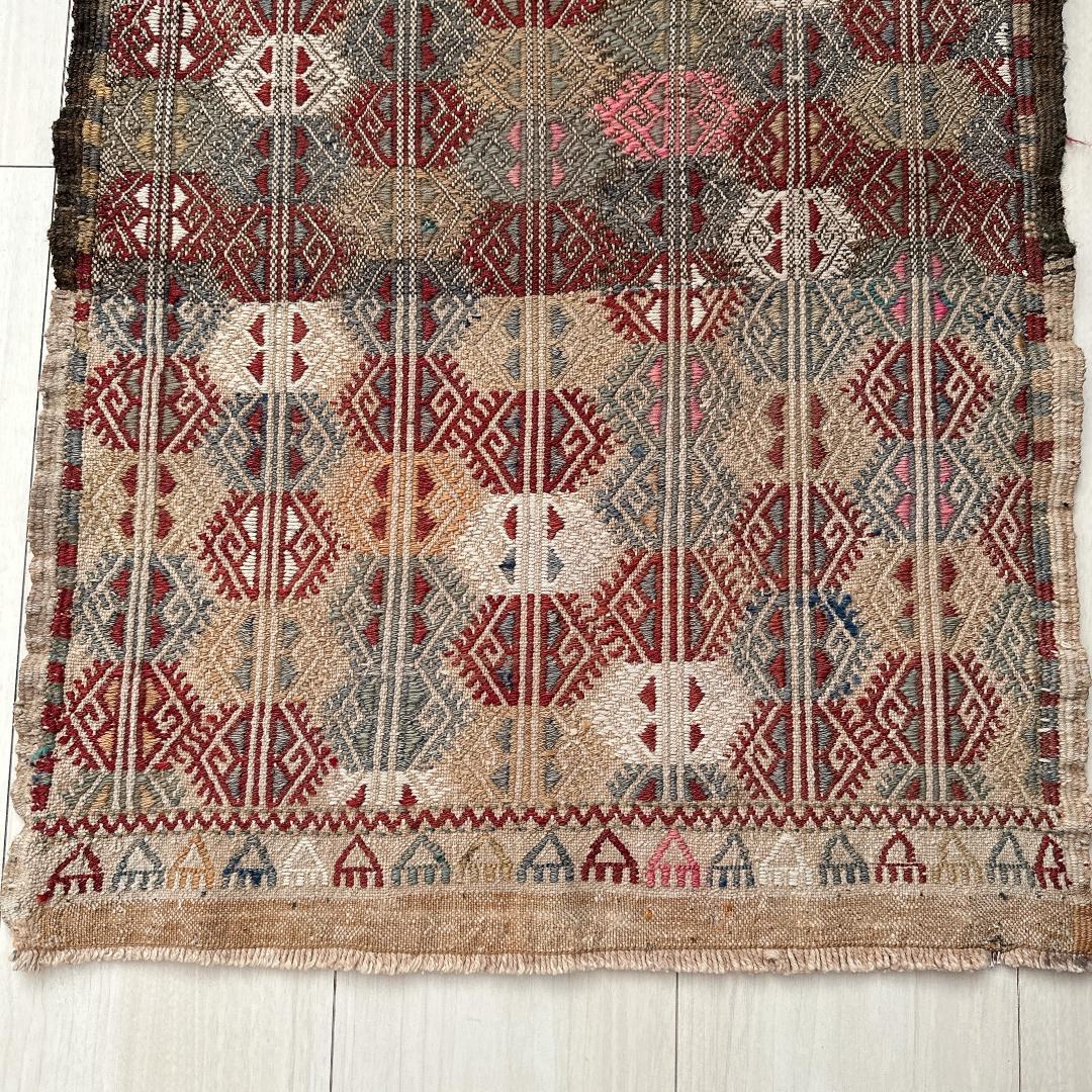 トルコ ヴィンテージラグ 955 レア ベージュ ブルー ピンク オールドキリム