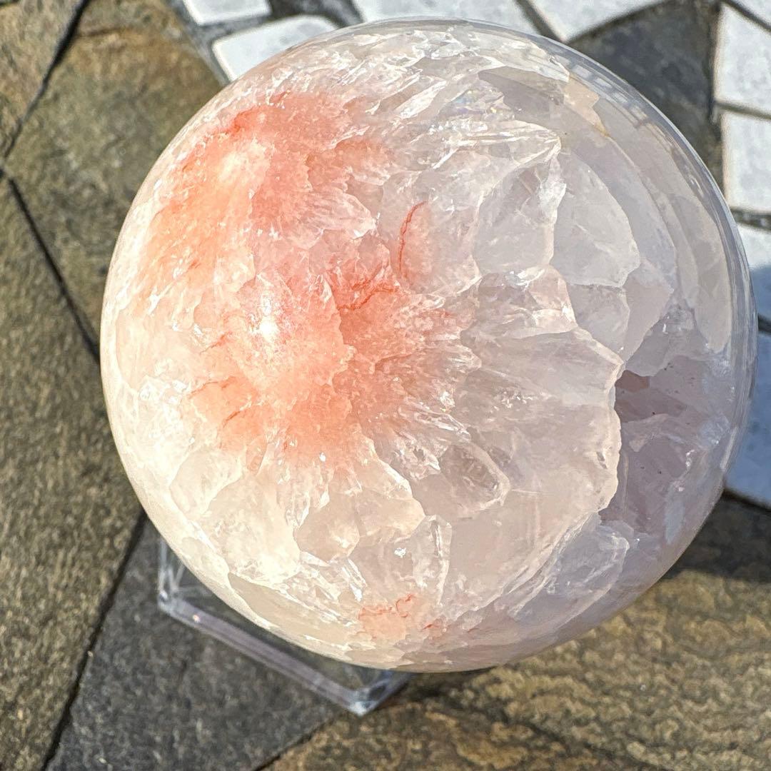 高品質　ジオード桜瑪瑙　スフィア　59mm 天然水晶結晶ザクザク　置物　275g