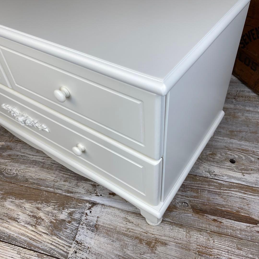 フレンチカントリー北欧調ホワイトチェストキャビネット2点セット木製収納家具タンス