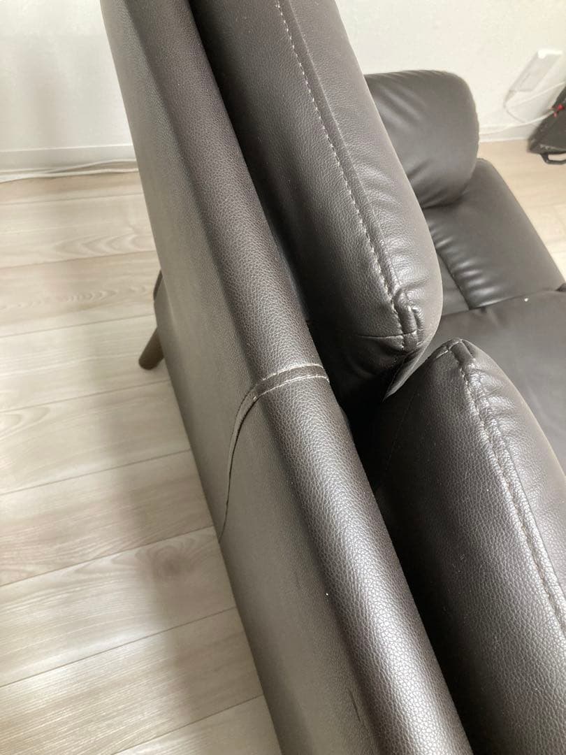 ニトリ 二人掛けソファ コウテイ 合成皮革 ダークブラウン 茶色 クッション付き